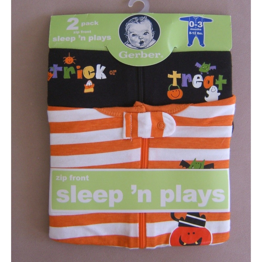Gerber Halloween Sleep N' Play Bodysuit Romper Costume 2 Pack Set 0 to 3 Months